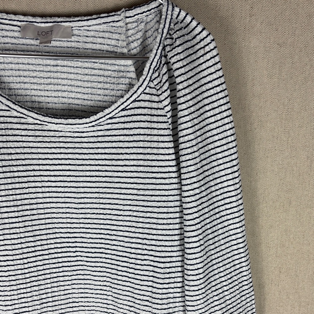 Loft navy blue -White Striped Long Sleeve Top Medium - Picture 3 of 8